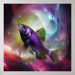 Peixe voador cósmico AI Fantasy Impressão de Arte