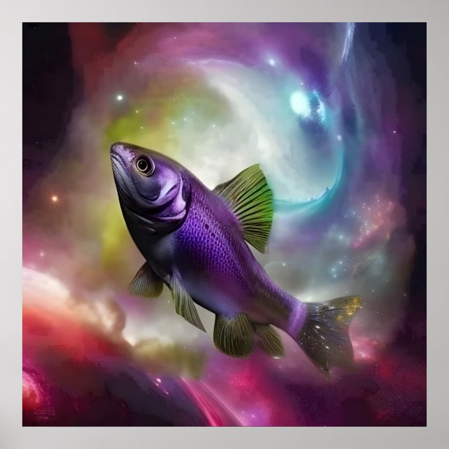 Peixe Voador Cósmico Impressão de Arte Digital Fan (Frente)