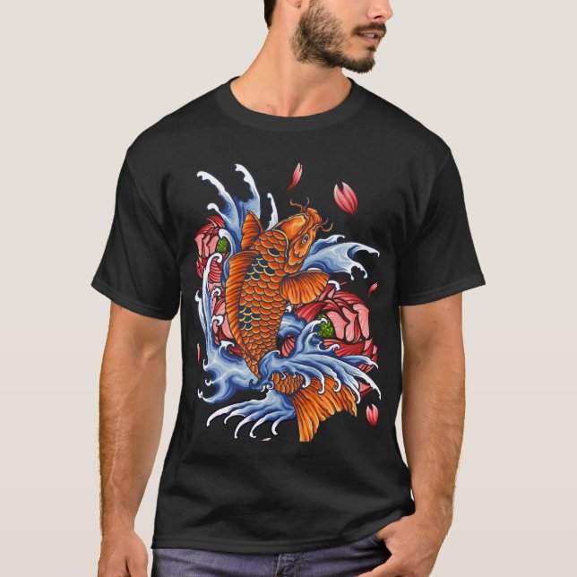 Peixes de dragões laranja monstruosos na camisa T (Frente)