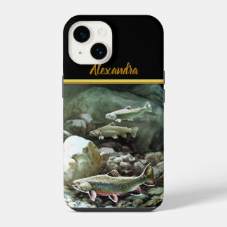 Peixes de salmão nadando sob o monograma de água