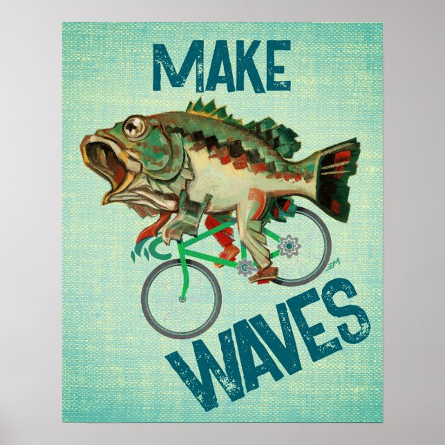 Peixes Dirigindo Um Poster de Motivação Verde Bici (Frente)