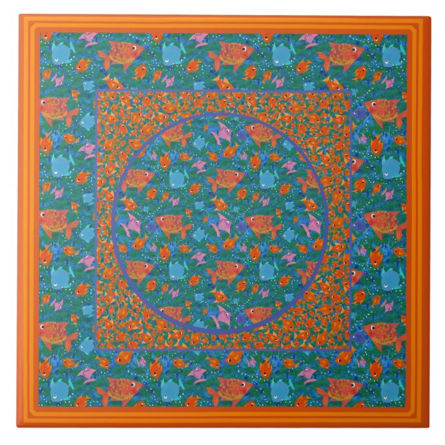 Peixes divertidos e coloridos no Azulejo cerâmico  (Frente)