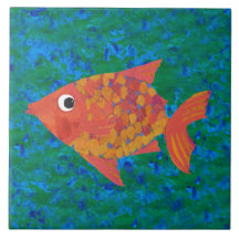 Peixes Imaginosos Grandes em Fundo Verde Azul