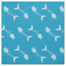 Peixes Ossos Padrão Tecido Azul