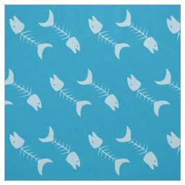 Peixes Ossos Padrão Tecido Azul
