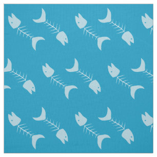 Peixes Ossos Padrão Tecido Azul