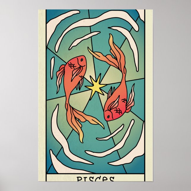 Peixes Poster vintage de Abstrato de Sinal Zodiac (Frente)