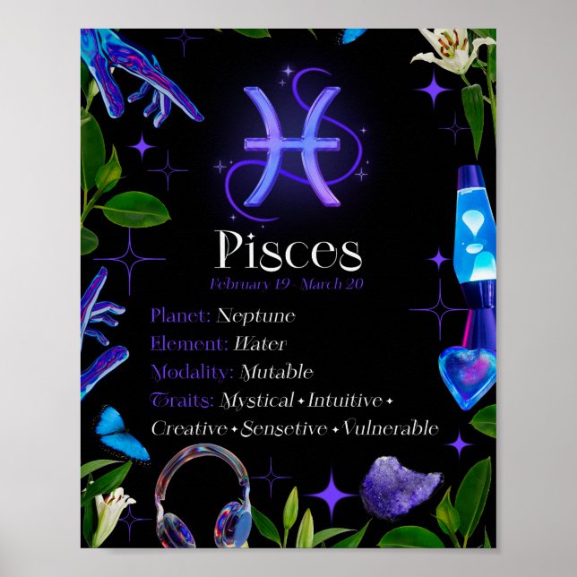 Peixes Símbolo Zodiac Star Y2K Preto 4:5 Poster (Frente)
