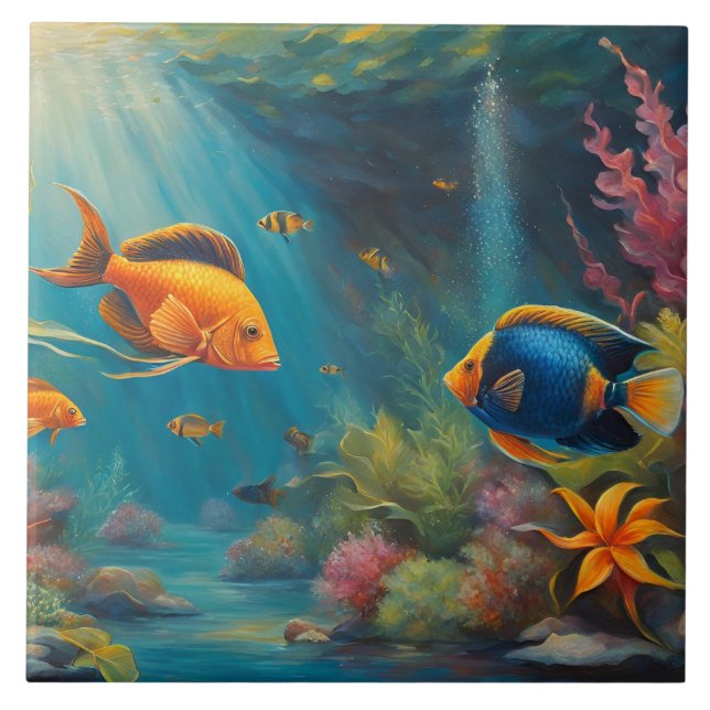 Peixes Tropicais no oceano com coral e algas marin (Frente)