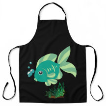 Peixes verdes com bolhas e plantas aquáticas