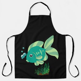 Peixes verdes com bolhas e plantas aquáticas