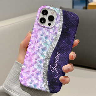 Pele de sereia roxo prata falso brilho monograma