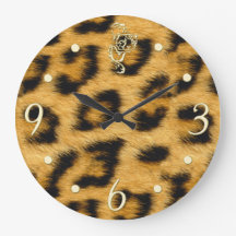 Pele Leopardo Elegante com Relógio de Parede Doura
