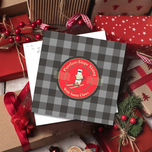 Pele Puro-Largura com Placa Plana com Papais noeis (Purrfect-Slope Skiing with Santa Claws Flat Card)