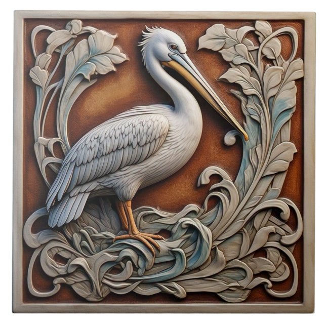 Pelican - Azulejo cerâmico Art Nouveau (Frente)
