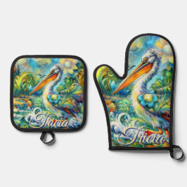 Pelican Bird in Wonderland Floral Personalized