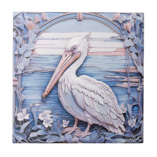 Pelican Sea Bird Art Nouveau Faux Alivio Esquerdo 