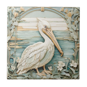 Pelican Sea Bird Art Nouveau Faux R Alivio Mint