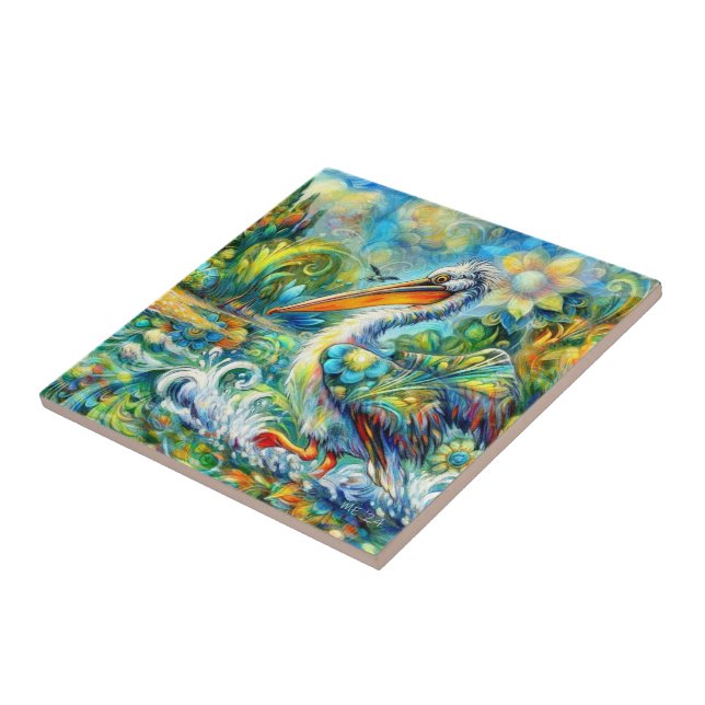 Pelicano no País das Maravilhas Amarelo Verde Flor (Lateral)