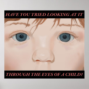 Pelos olhos de uma criança; poster com texto