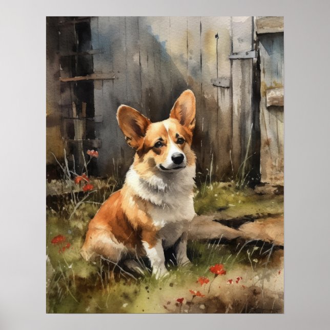 Pembroke Welsh Corgi Dog Art Impressão Poster (Frente)