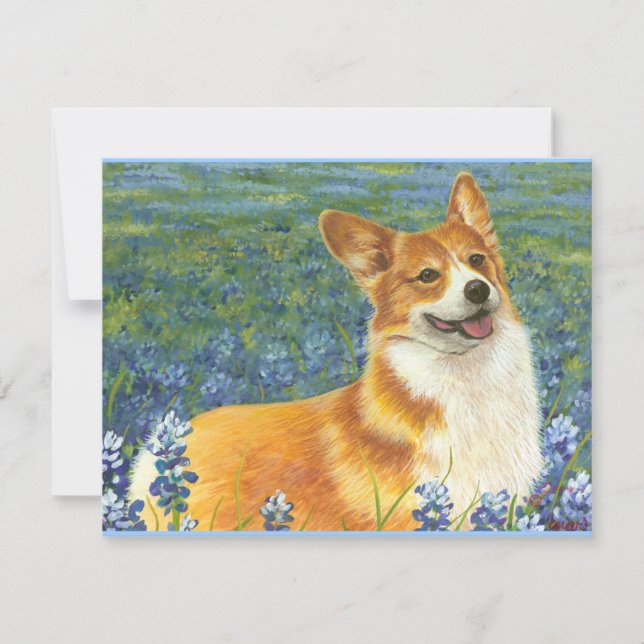 Pembroke Welsh Corgi no Texas Bluebonnets (Frente)