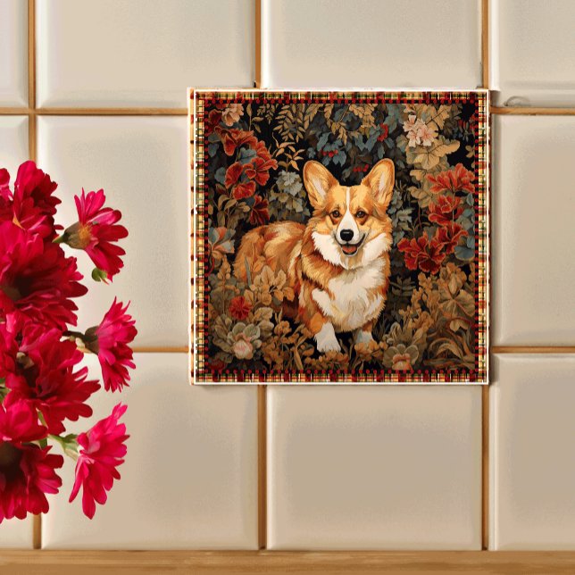 Pembroke Welsh Corgi num Jardim Flor Vitoriano (Criador carregado)