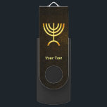 Pen Drive Menorah Flame<br><div class="desc">Uma renderização digital marrom e dourada da menorah judia de sete ramificações (hebraico: מְ נ וֹ רָ ‎). Adicione seu próprio texto. A menorah de sete ramificações, usada no santuário portátil montado por Moisés na selva e, mais tarde, no Templo em Jerusalém, tem sido símbolo do judaísmo desde a Antiguidade...</div>