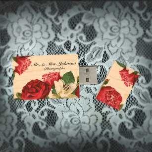 Pen Drive Red Floral Flowers Watercolor Wedding USB Personal