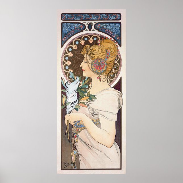 pena de Alphonse Mucha - Vintage Nouveau Poster (Frente)