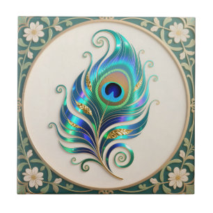 Pena de Pavão Iridescente Art Nouveau