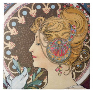 Pena por Alphonse Mucha - arte Nouveau do vintage