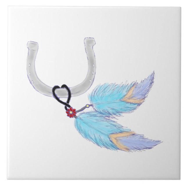 Penas azuis coloridas Azulejo de ferradura (Frente)