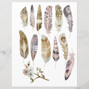 Penas boho em aquarela para recortar e colar