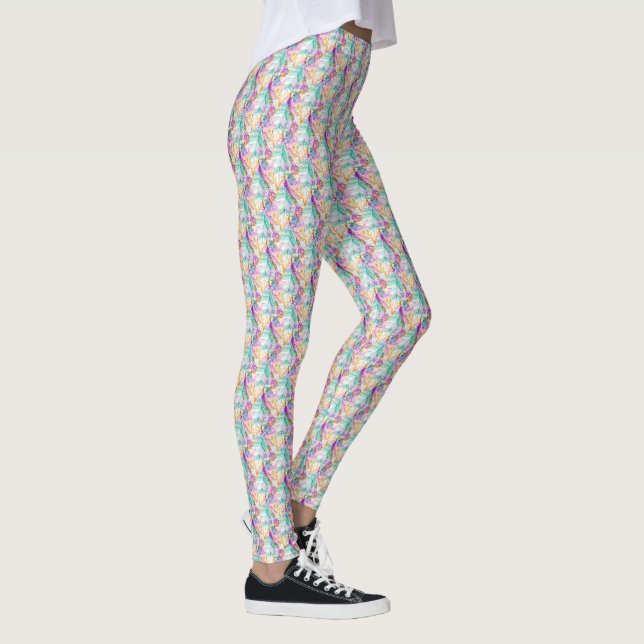 Penas coloridas e leggings de padrão de bolos do m (Direita)