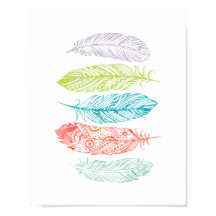 Penas com Aquarelas Multicolores Impressão Poster