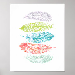Penas com Aquarelas Multicolores Impressão Poster