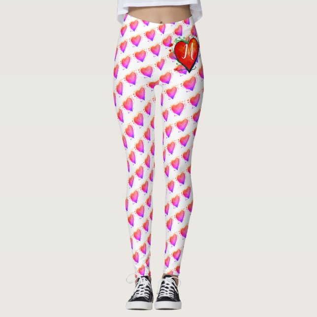 Penas de Aquarela Elegante Leggings Personalizadas (Frente)