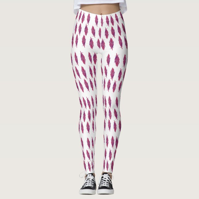 Penas de Aquarela Elegante Leggings Personalizadas (Frente)