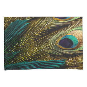 Penas de Pavão Dourado Azul Elegante-Abstrato Azul