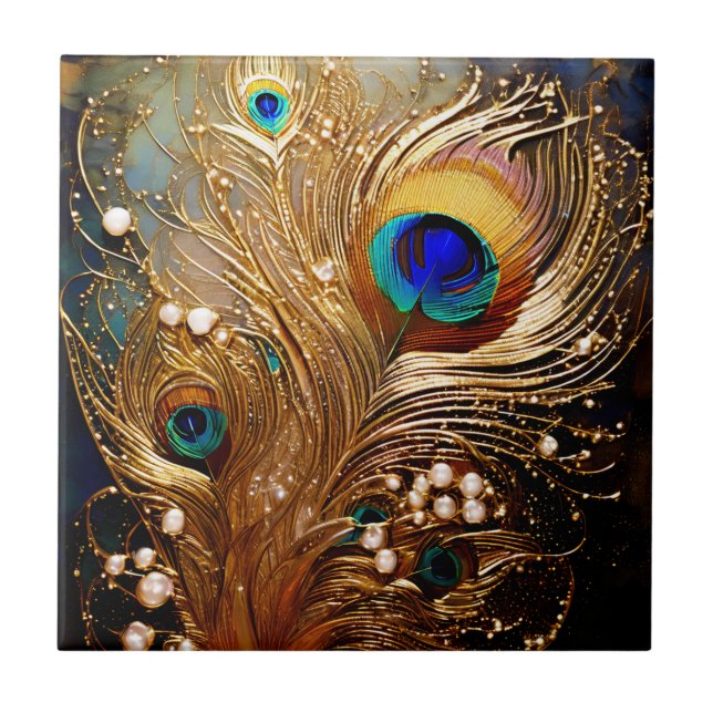 Penas de pavão pontos de pérola em forma de pelícu (Frente)