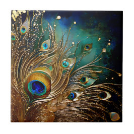 Penas de pavão pontos de pérola folha de ouro