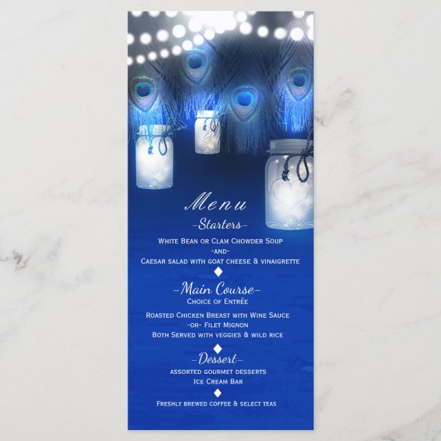 Penas de Peacock, Menu Mason Jar & String Lights (Frente)