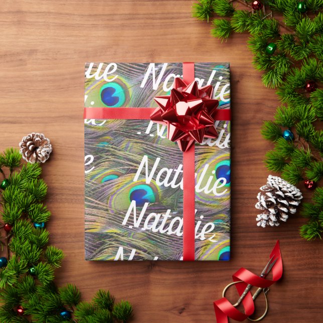 Penas de Peacock Papel de Presente Personalizado (Presente de Natal)