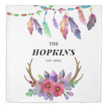 Penas e flores coloridas da família personalizada