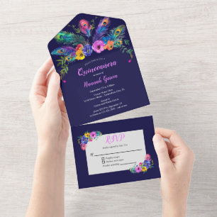 Penas e flores de peacock Quinceañera
