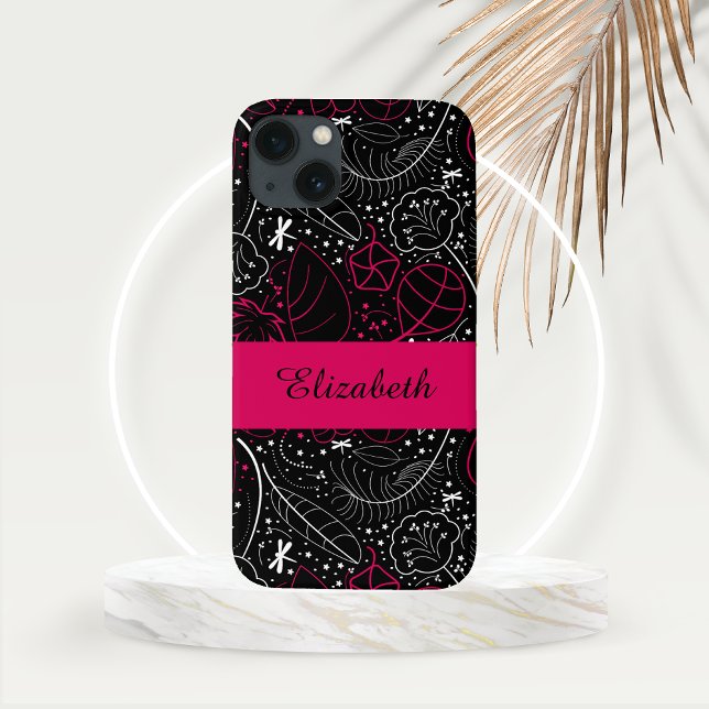 Penas e flores femininas personalizadas (Personalized Feathers and Flowers Line Drawing Phone Case)