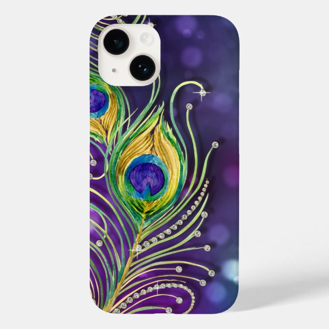 Penas Peacock Modernas Joias Roxo Dourada Rapariga (Verso)