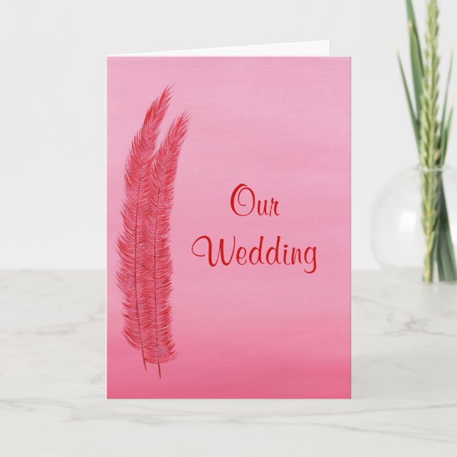 Penas Rosa Vermelhas Cards de Convites de Casament (Frente)