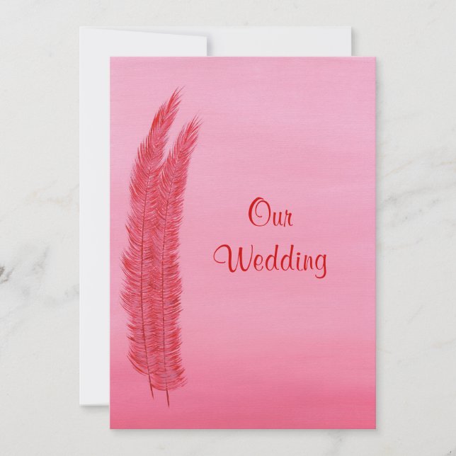 Penas Rosa Vermelhas, Nossos Convites De Casamento (Frente)